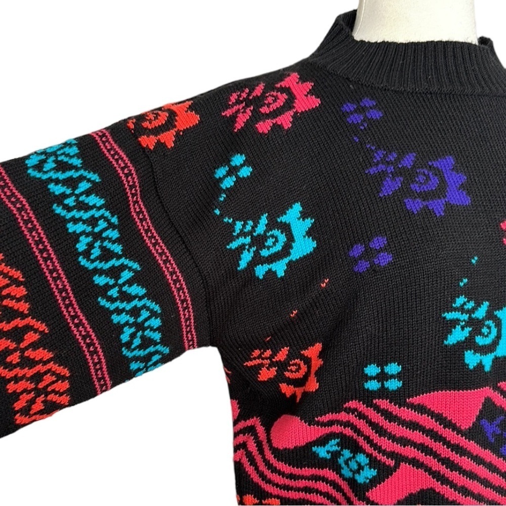 OSSI Skiwear Vintage Sweater 80s Wool Blend‎ Black Pullover Made in Hong Kong M - Picture 5 of 16